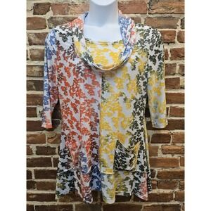 Feratelli Tunic Textured Cowl Neck With Pockets Colorful Lagenlook Womens Large